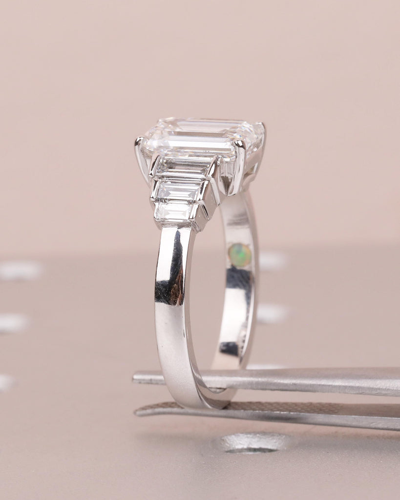 Art Deco Lab Diamond Ring, Baguette and Emerald Cut Engagement Ring image #20