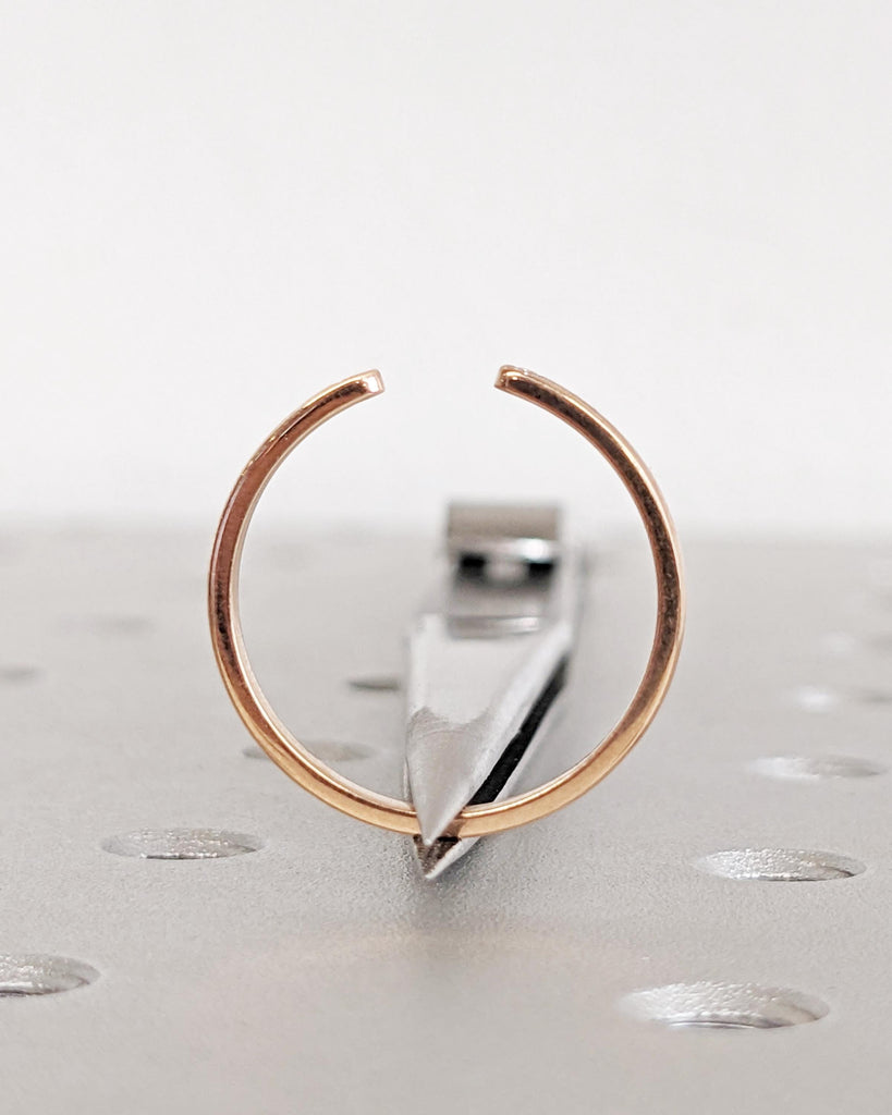 Double Diamond Wedding Band - Open Diamond Ring - Minimalist Stacking Ring - 14K Solid Yellow White Rose Gold - Simple Everyday Wedding Ring image #7