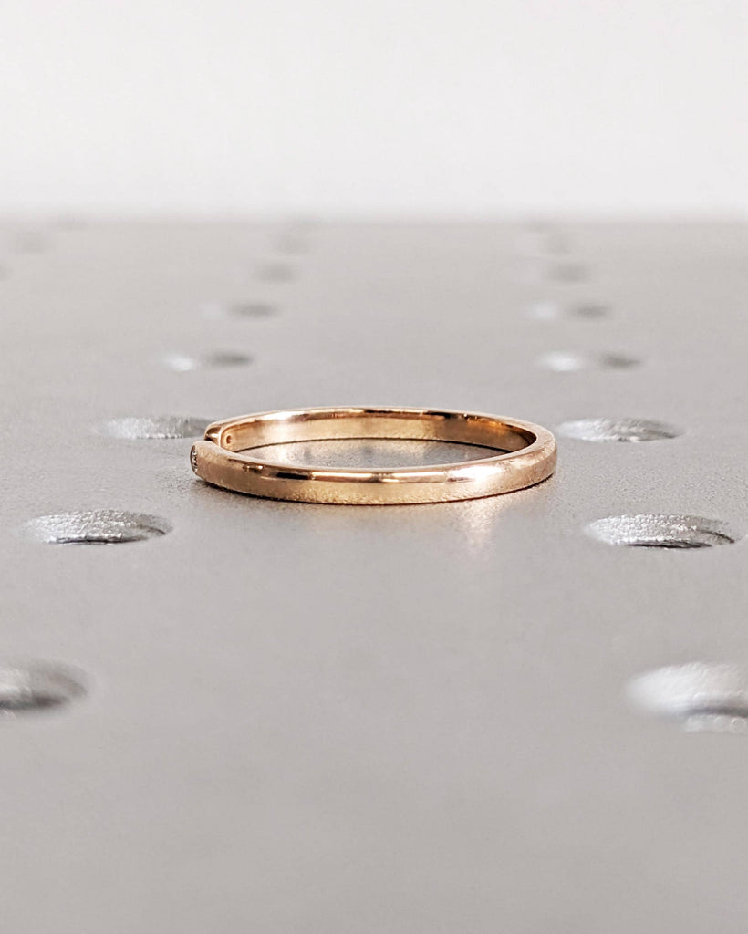 Double Diamond Wedding Band - Open Diamond Ring - Minimalist Stacking Ring - 14K Solid Yellow White Rose Gold - Simple Everyday Wedding Ring image #5
