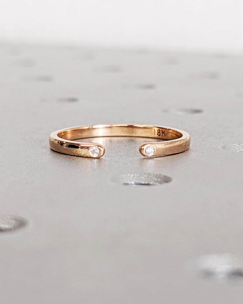 14K Solid Gold Open Wedding Band Ring, Open Diamond Wedding Ring, Custom Diamond Cuff Ring, Minimalist Wedding Ring, Delicate Stacking Ring image #3