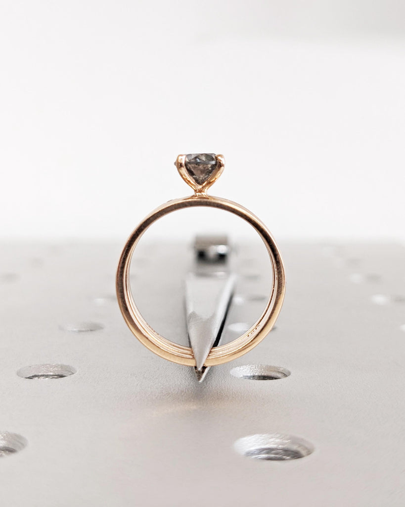 Salt and Pepper Diamond Engagement Ring Set, Set of 3 Dainty Stacking Rings, Minimalist Wedding Ring Set, 14K Solid Rose Gold Promise Rings image #7
