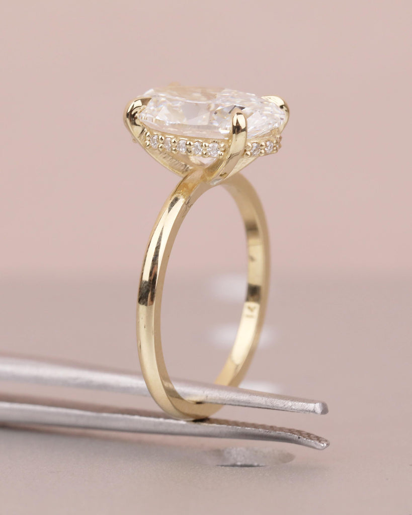 1-4ct Oval Moissanite Engagement Ring in 14k Gold, Diamond Hidden Halo Solitaire Ring image #13