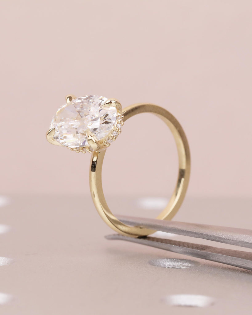 1-4ct Oval Moissanite Engagement Ring in 14k Gold, Diamond Hidden Halo Solitaire Ring image #15