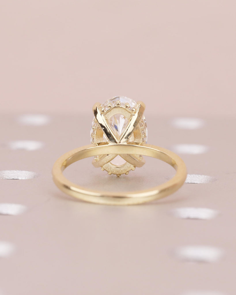 1-4ct Oval Moissanite Engagement Ring in 14k Gold, Diamond Hidden Halo Solitaire Ring image #14
