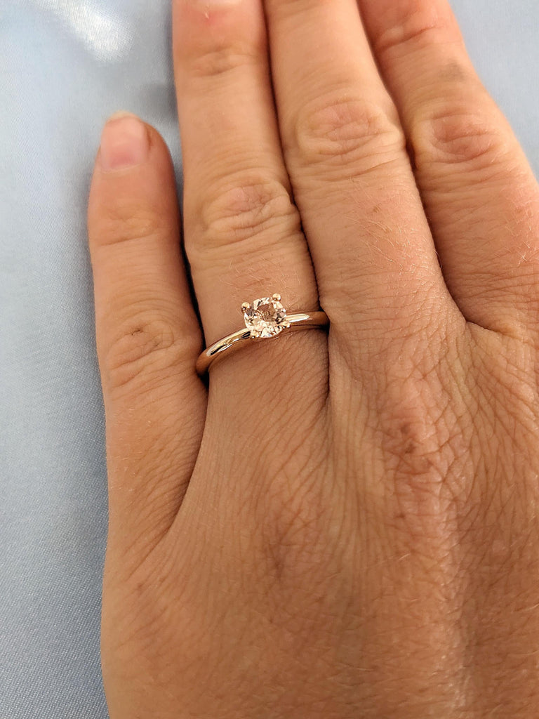 Custom Rose Gold Engagement Rings | Round Lab Morganite June Birthstone Ring | Simple Wedding Anniversary Gift for Her