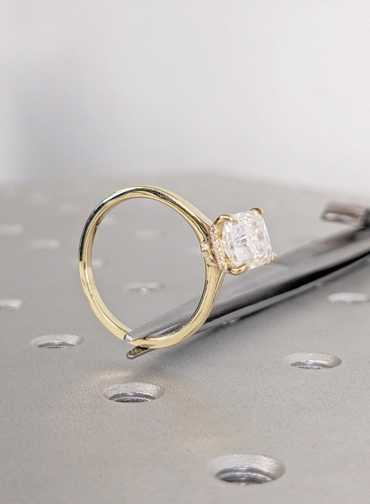 Dainty Moissanite Engagement Ring in 14K Yellow Gold Radiant Cut Art Deco Promise Anniversary Ring For Her Hidden Halo Moissanite Gold Ring image #7