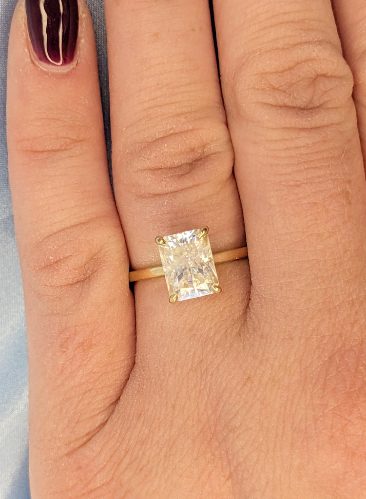 Dainty Moissanite Engagement Ring in 14K Yellow Gold Radiant Cut Art Deco Promise Anniversary Ring For Her Hidden Halo Moissanite Gold Ring image #11