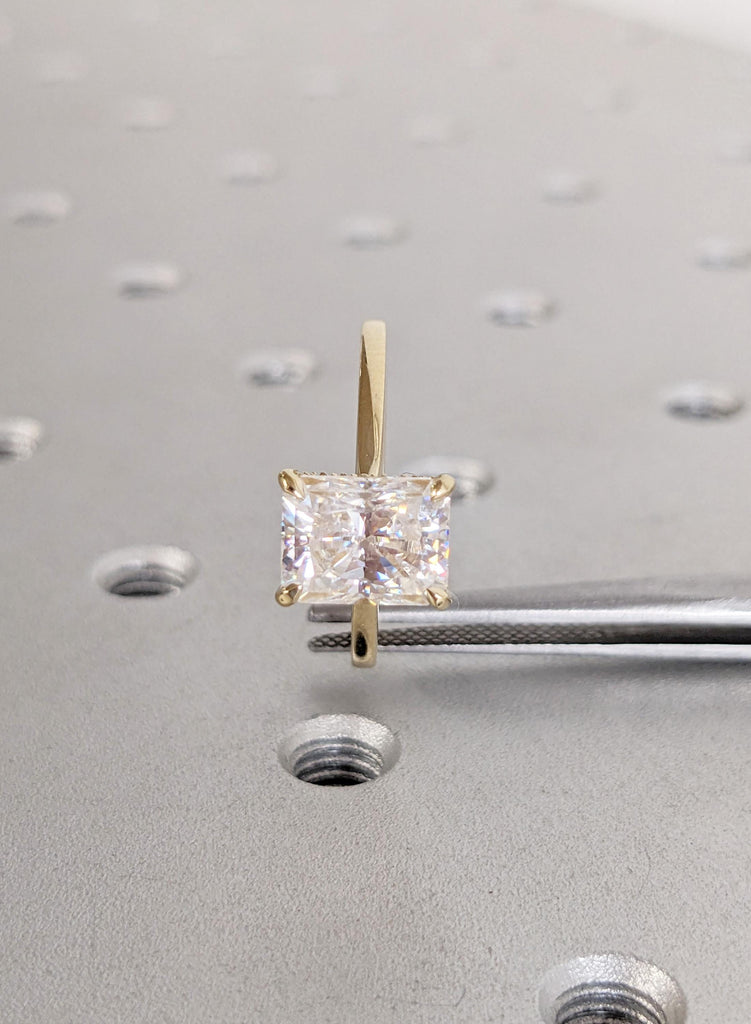 Dainty Moissanite Engagement Ring in 14K Yellow Gold Radiant Cut Art Deco Promise Anniversary Ring For Her Hidden Halo Moissanite Gold Ring image #8