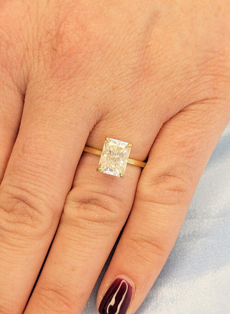 Dainty Moissanite Engagement Ring in 14K Yellow Gold Radiant Cut Art Deco Promise Anniversary Ring For Her Hidden Halo Moissanite Gold Ring image #10