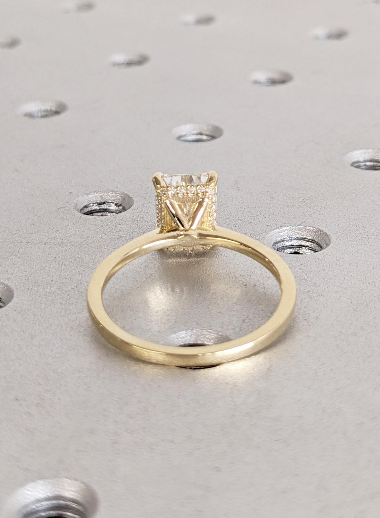Gold Lab Diamond Engagement Ring, Dainty Radiant Cut Ring, Art Deco Hidden Halo Diamond, Antique Proposal Ring, Women's Anniversary Ring image #4