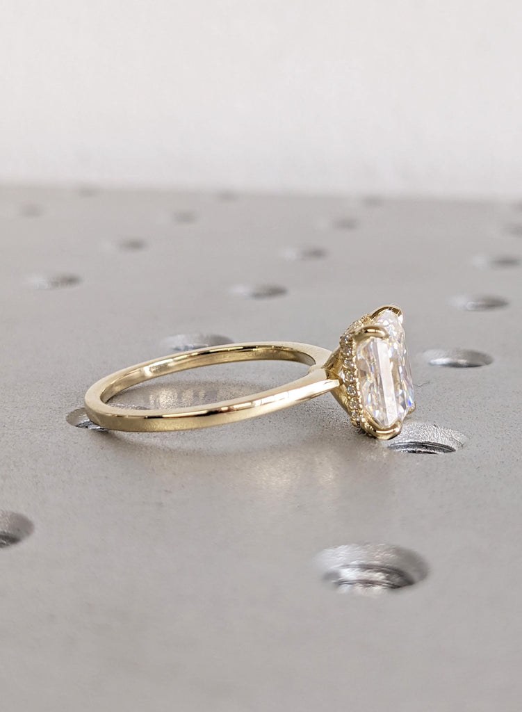 Gold Lab Diamond Engagement Ring, Dainty Radiant Cut Ring, Art Deco Hidden Halo Diamond, Antique Proposal Ring, Women's Anniversary Ring image #3