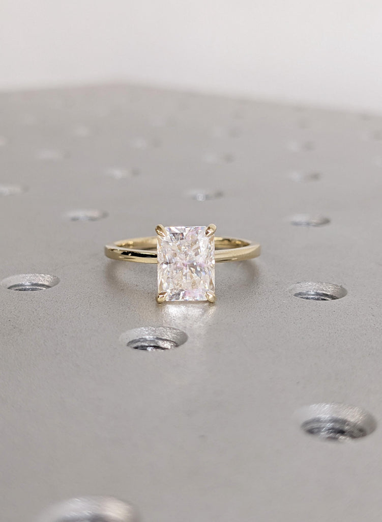 Gold Lab Diamond Engagement Ring, Dainty Radiant Cut Ring, Art Deco Hidden Halo Diamond, Antique Proposal Ring, Women's Anniversary Ring image #2