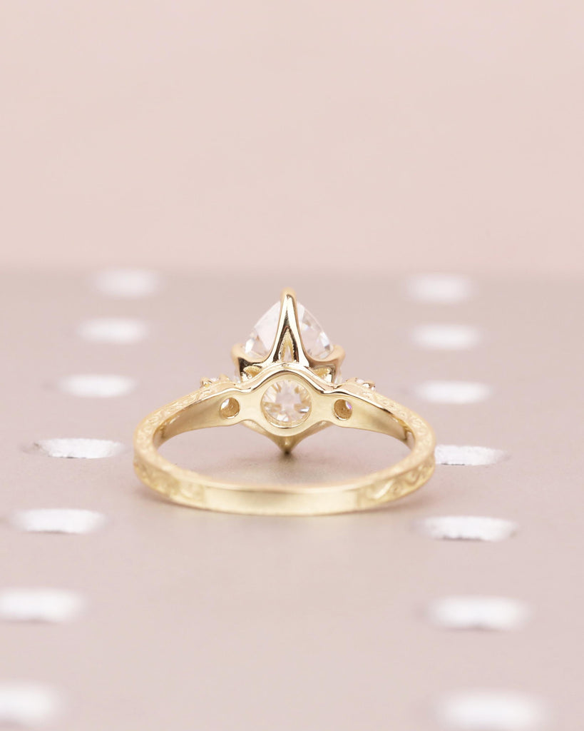 Vintage Pear Cut Lab Grown Diamond Engagement Ring, Antique Style Yellow Gold Filigree Promise Ring, Art Deco Wedding Rings for Women image #10