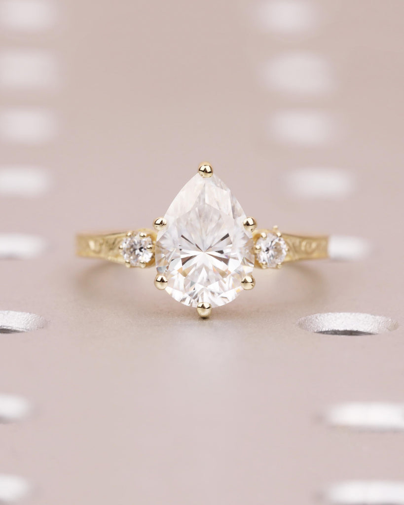 Vintage Pear Cut Lab Grown Diamond Engagement Ring, Antique Style Yellow Gold Filigree Promise Ring, Art Deco Wedding Rings for Women image #4