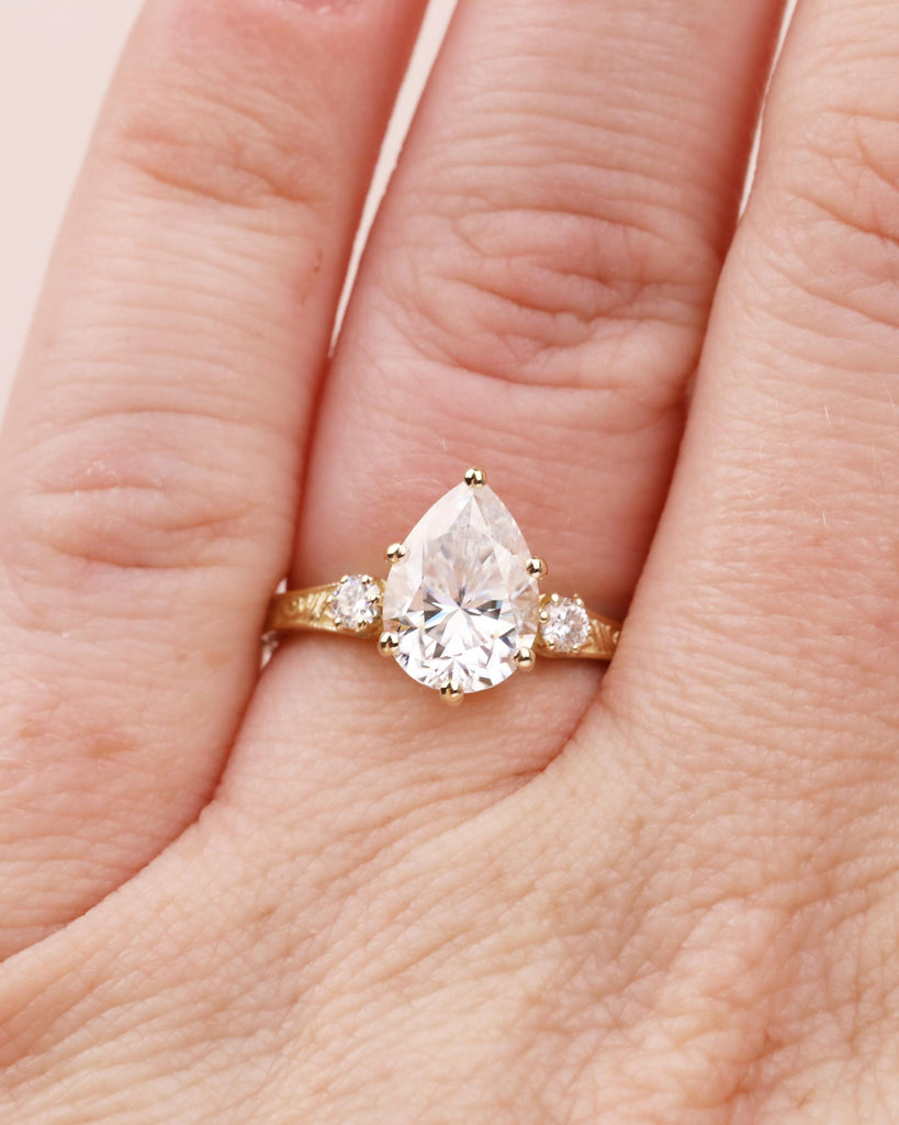 Vintage Pear Cut Lab Grown Diamond Engagement Ring, Antique Style Yellow Gold Filigree Promise Ring, Art Deco Wedding Rings for Women image #2