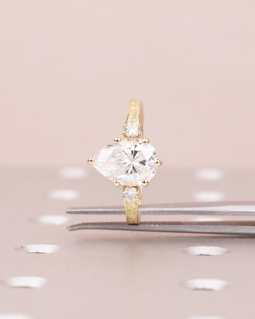 Vintage Pear Cut Lab Grown Diamond Engagement Ring, Antique Style Yellow Gold Filigree Promise Ring, Art Deco Wedding Rings for Women image #6