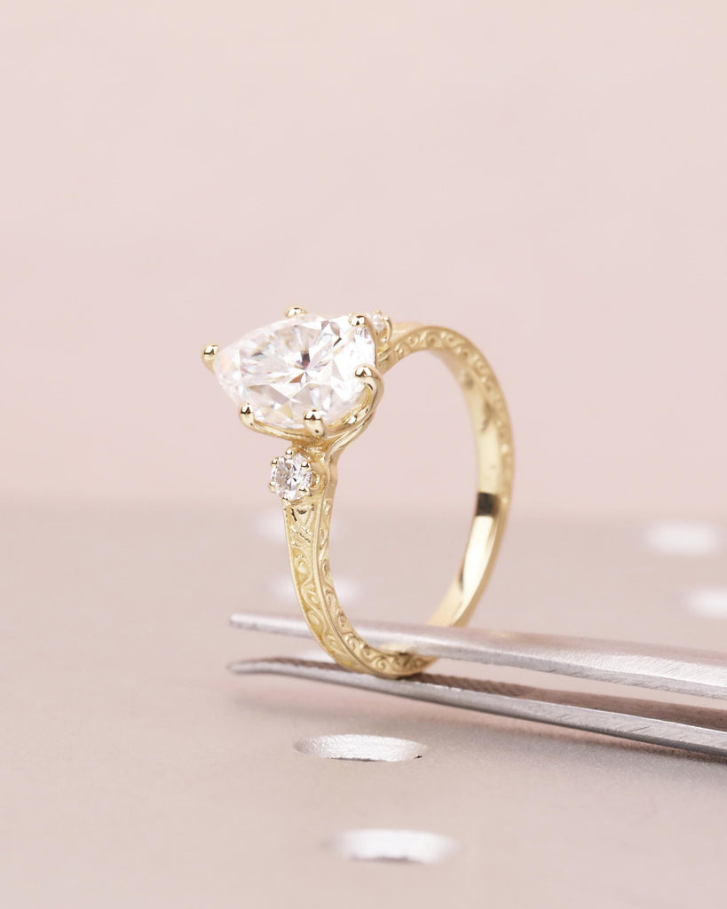 Vintage Pear Cut Lab Grown Diamond Engagement Ring, Antique Style Yellow Gold Filigree Promise Ring, Art Deco Wedding Rings for Women image #1