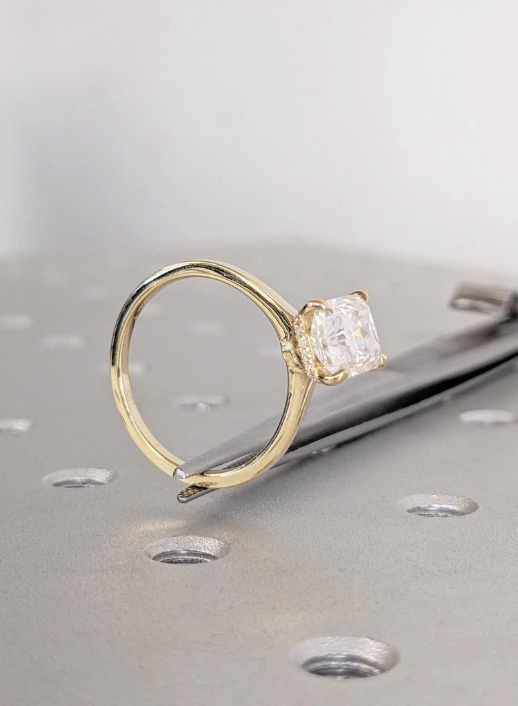 2 Carat Radiant Cut Engagement Ring, Lab Grown Diamond, Handmade Diamond Hidden Halo, 14K Yellow Gold, D Color VVS Clarity IGI Certified