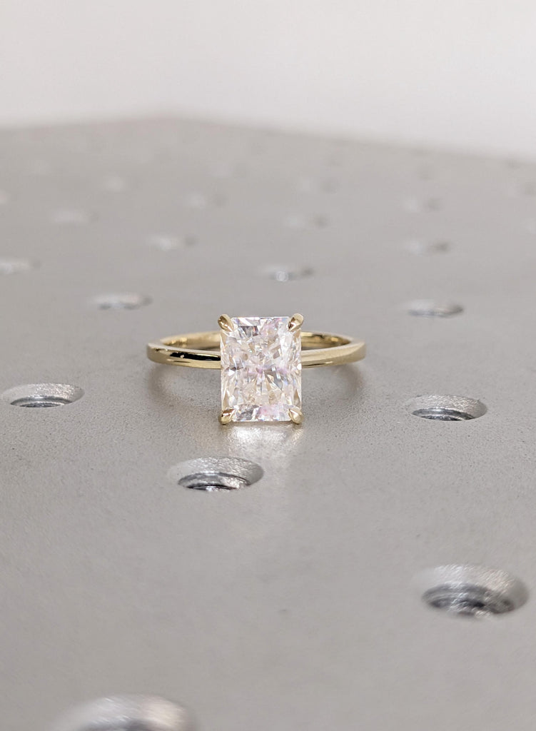 Dainty Moissanite Engagement Ring in 14K Yellow Gold Radiant Cut Art Deco Promise Anniversary Ring For Her Hidden Halo Moissanite Gold Ring