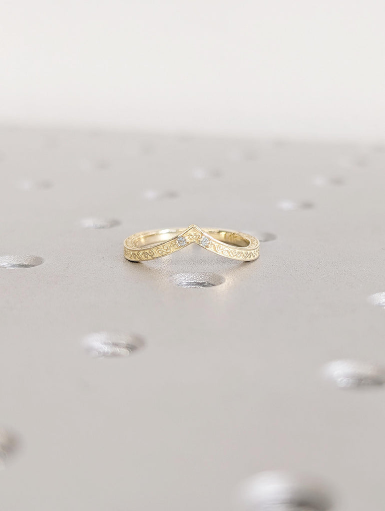 14k Gold Filigree Curved Wedding Band, Pave Aquamarine Gemstone image #3