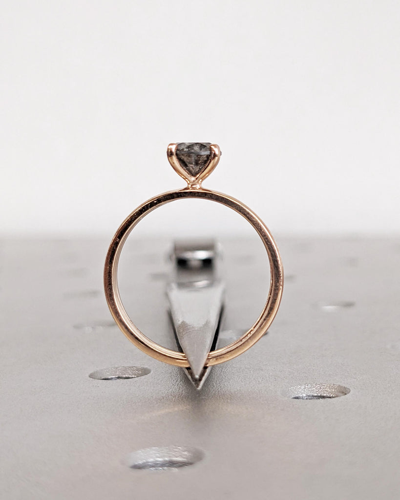 Natural Salt and Pepper Diamond Engagement Ring Set, Solid Rose Gold Dainty Wedding Ring Set, Minimalist Bridal Ring Set, Stacking Ring Set image #7