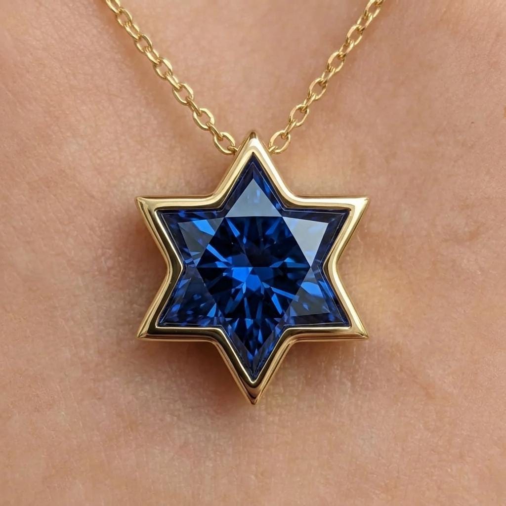 Unique Blue Sapphire Star of David Necklace | 14k/18k Gold Magen David Pendant | Religious Jewish Star Necklace | Gold Jewelry image #3
