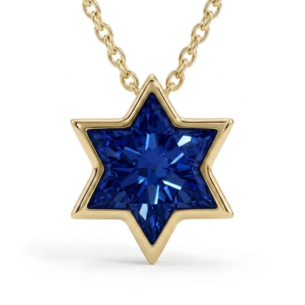Unique Jewish Jewelry Star Necklace | 14k/18k Gold Lab Sapphire Star of David Necklace | Gold Religious Pendant | Magen David Necklace image #3