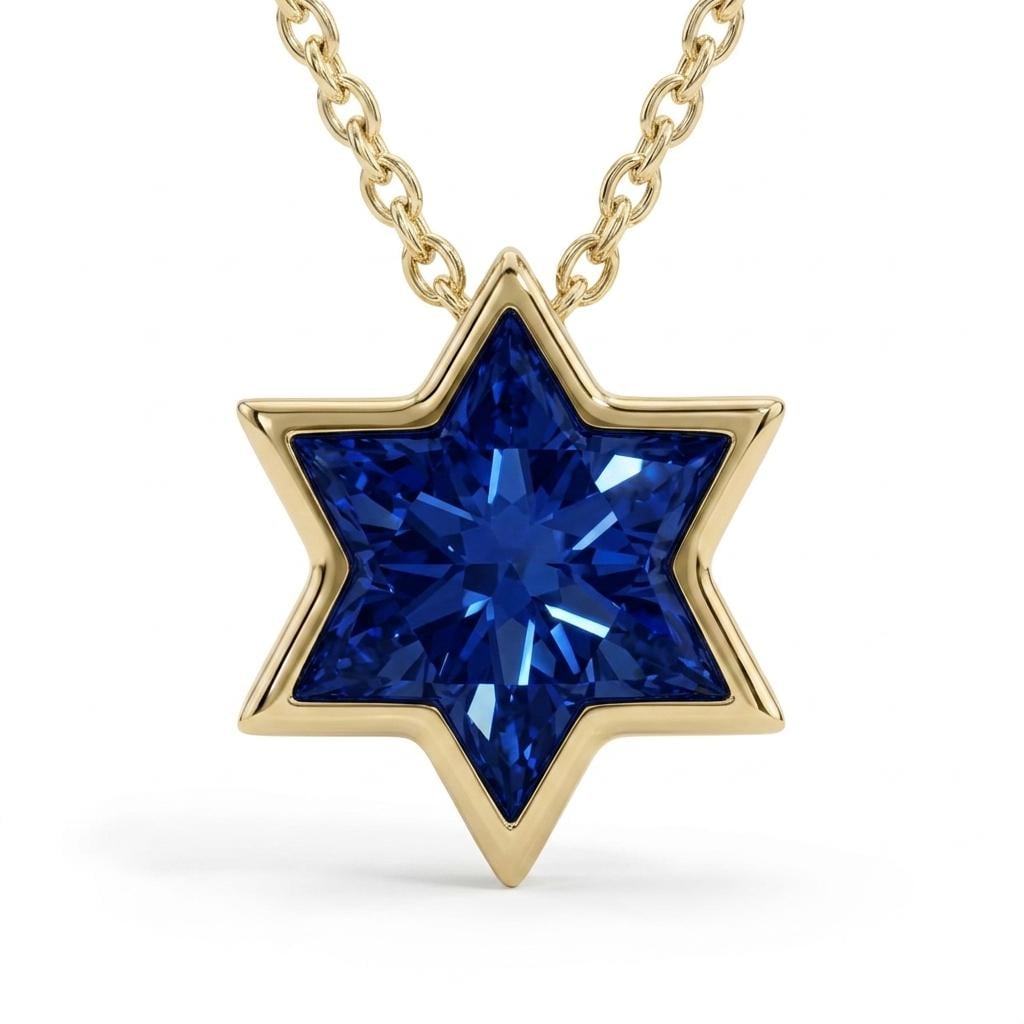 Unique Blue Sapphire Star of David Necklace | 14k/18k Gold Magen David Pendant | Religious Jewish Star Necklace | Gold Jewelry image #2