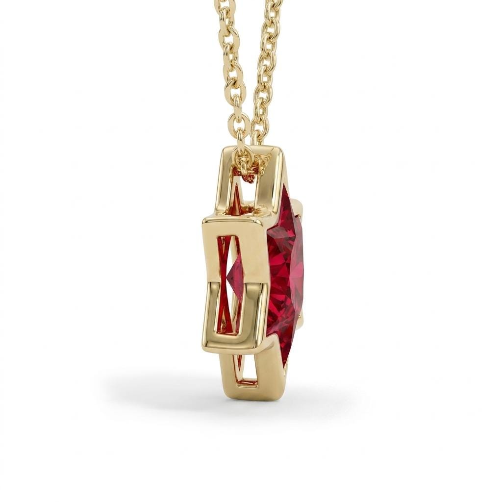 Bezel Set Pendant Magen David Jewish Star Charm: 1.25ct Red Ruby Solitaire, Star Necklace in Solid Yellow Gold image #4