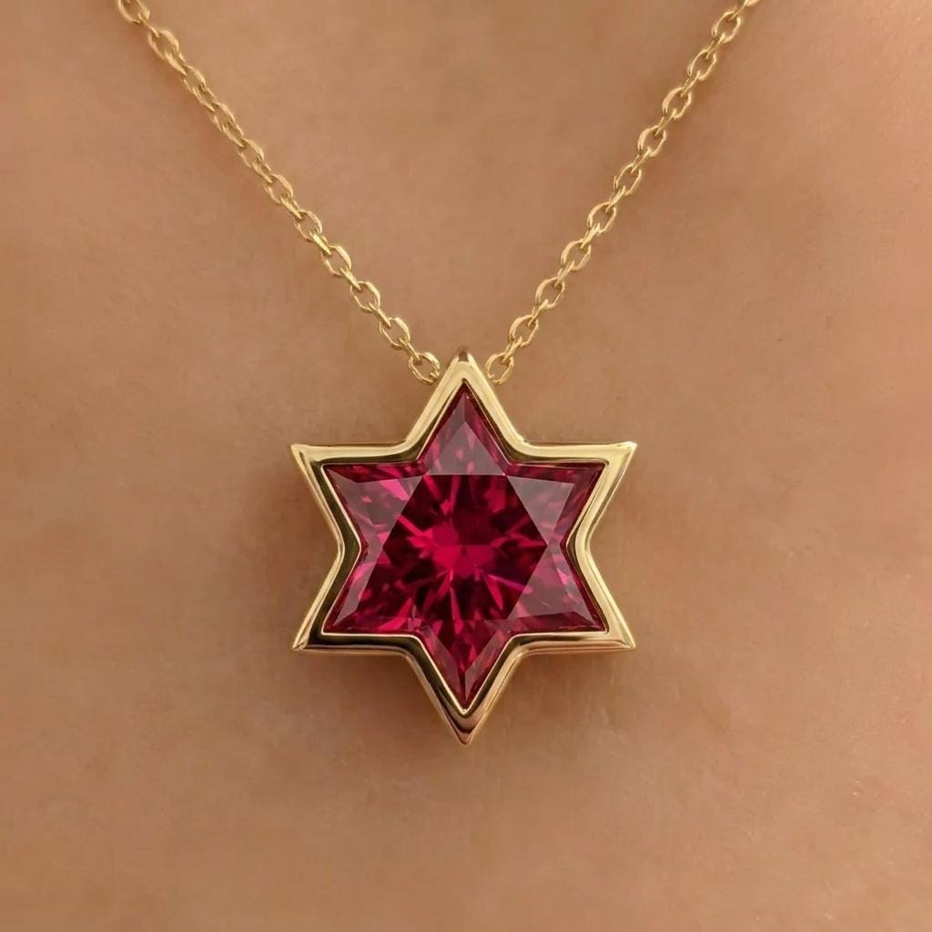 14k/18k Gold Ruby Star of David Necklace | Red Lab Ruby Jewish Jewelry Star Necklace | Gold Religious Pendant | Magen David Necklace image #2