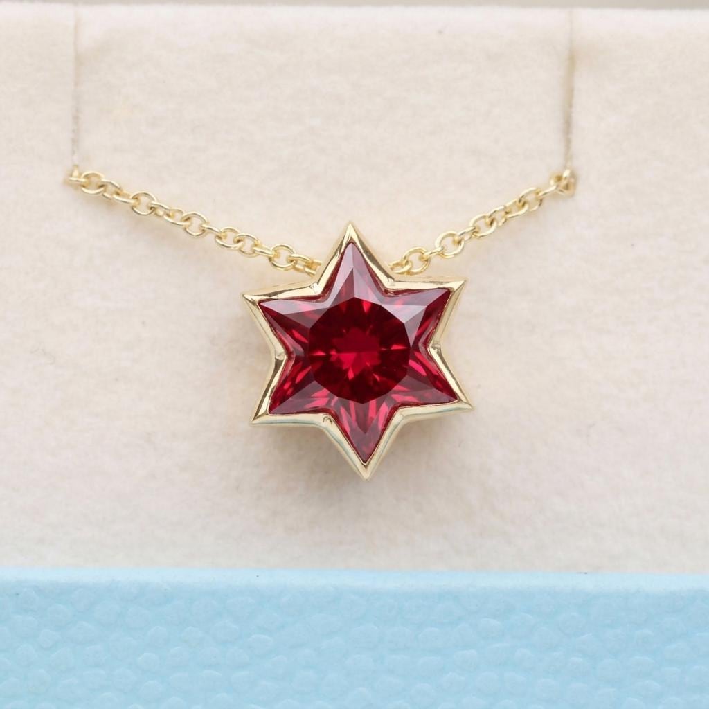 Unique Ruby Star of David Necklace | 14k/18k Gold Magen David Pendant | Religious Jewish Star Necklace | July Birthstone Gold Jewelry