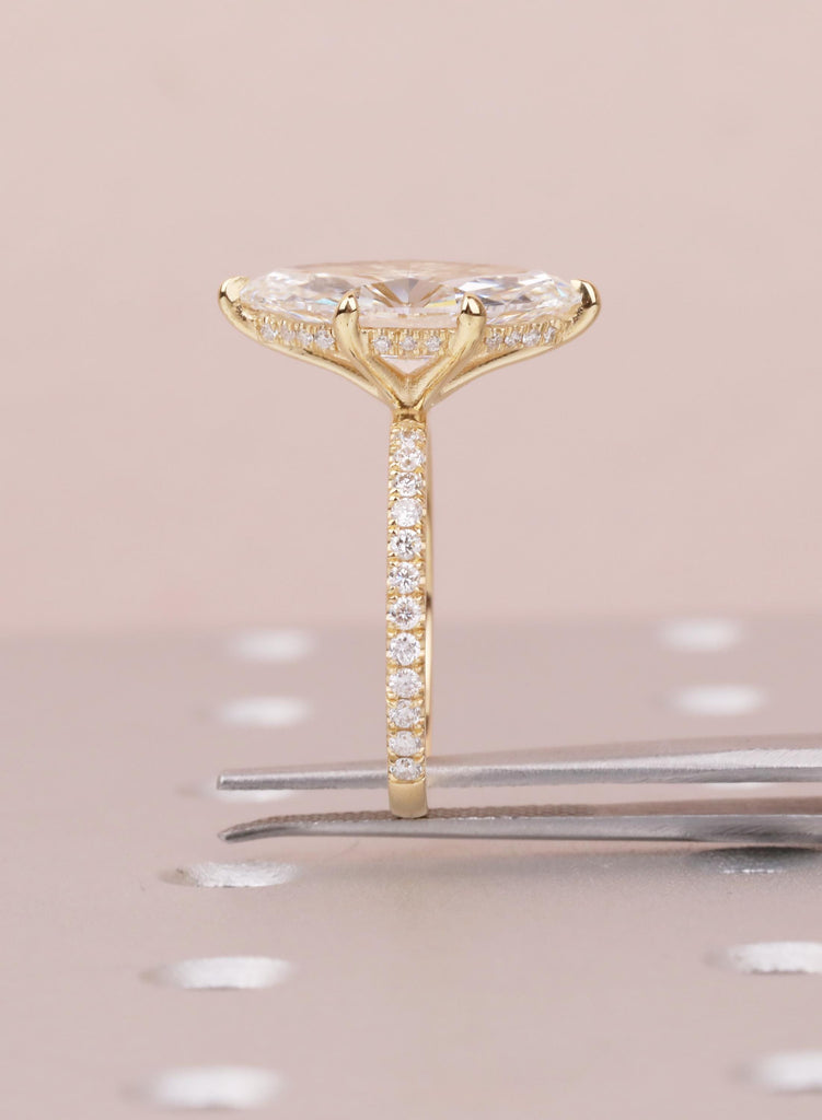 Marquise Moissanite Engagement Ring, 18K Yellow Gold, Hidden Halo Diamond Half Eternity Band, Bridal Unique Wedding Ring Anniversary Gift image #14