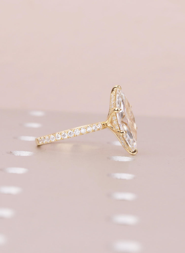4 Carat Marquise Engagement Ring, Lab Grown Diamond Hidden Halo Ring, 18K Yellow Gold Wedding Ring for Woman, Lab Diamond Ring Gift For Her image #4