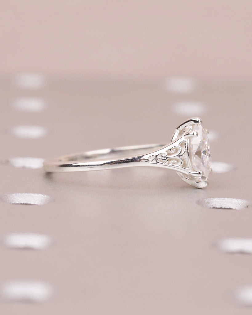 Silver Heirloom Moissanite Engagement Ring, Marquise Cut Victorian Filigree Band, Antique Proposal Ring, Women's Wedding Anniversary Ring image #4