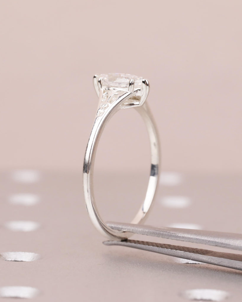 Silver Heirloom Moissanite Engagement Ring, Marquise Cut Victorian Filigree Band, Antique Proposal Ring, Women's Wedding Anniversary Ring image #10