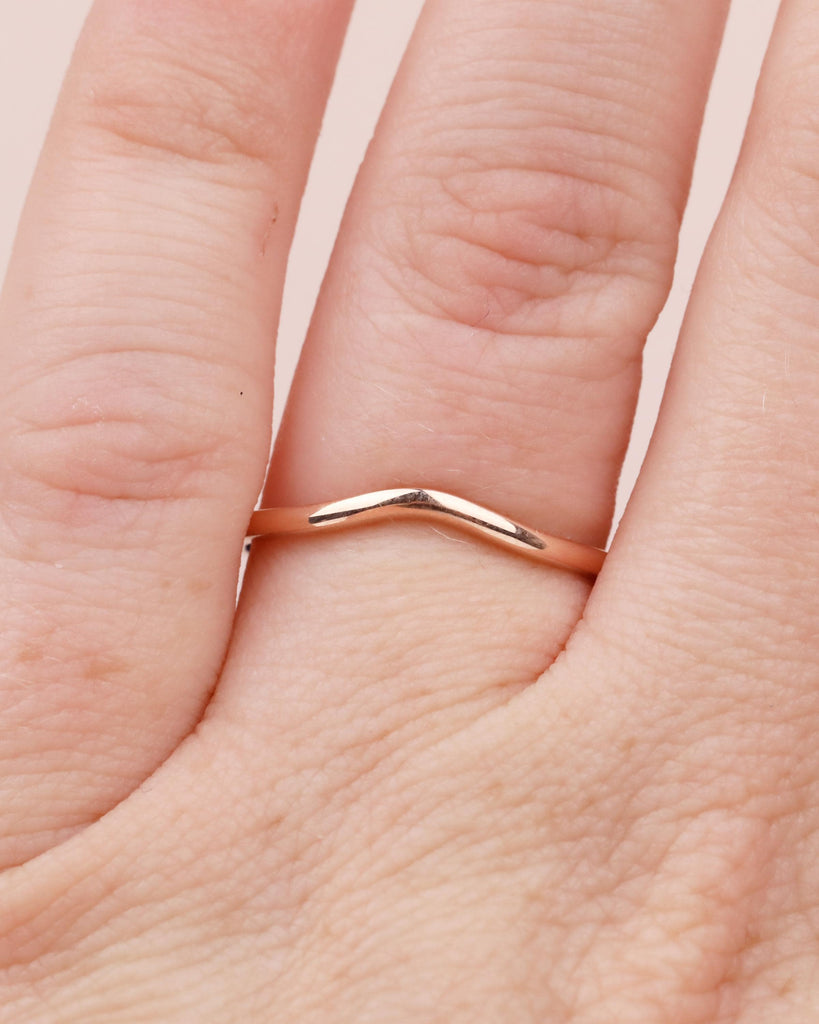 Curved Wedding Band Women | Dainty 14k Rose Gold Ring | Minimalist Stackable Rings | Unique Personalized Jewelry | Plain Anniversary Ring image #2