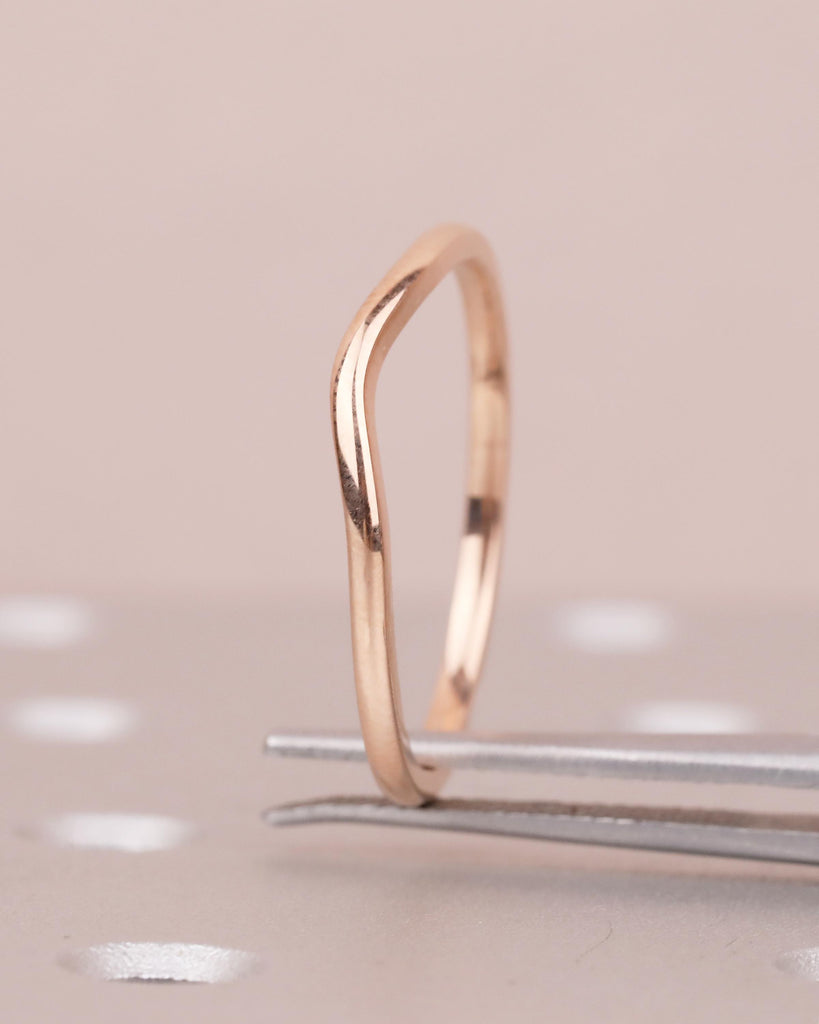 Curved Wedding Band Women | Dainty 14k Rose Gold Ring | Minimalist Stackable Rings | Unique Personalized Jewelry | Plain Anniversary Ring image #3