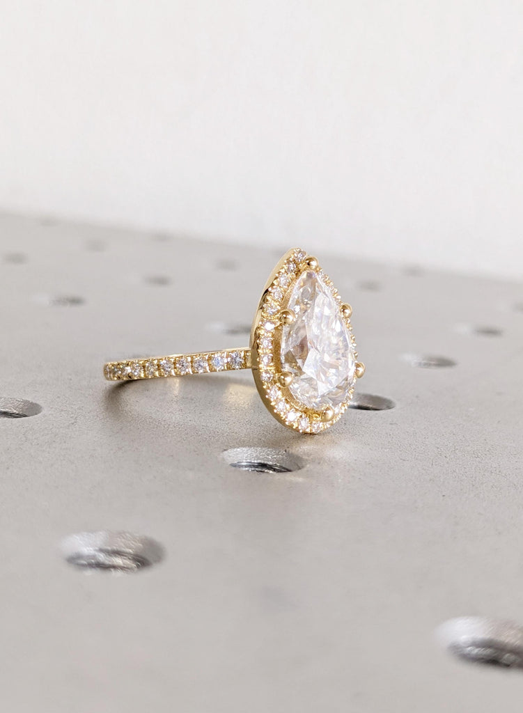 3 carat Diamond Wedding Ring, Lab Grown Diamond Halo Engagement Ring in 14K Gold, VVS clarity Diamond Jewelry, Unique Proposal Ring For Her image #5
