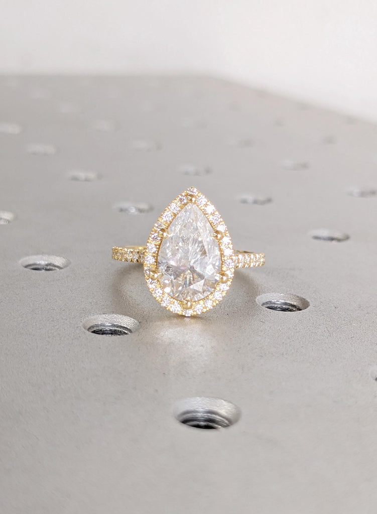 3 carat Diamond Wedding Ring, Lab Grown Diamond Halo Engagement Ring in 14K Gold, VVS clarity Diamond Jewelry, Unique Proposal Ring For Her image #4