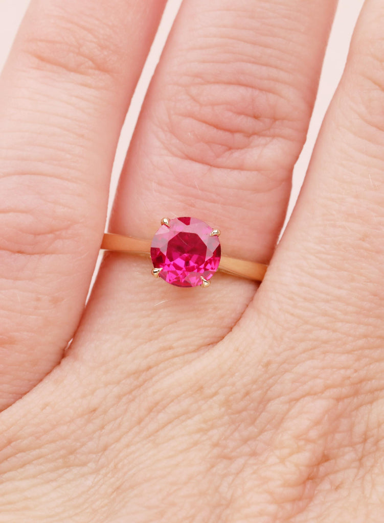 Ruby Rings For Woman: Round Lab Ruby, 14K Yellow Gold, Filigree Settings, July Birthstone image #9