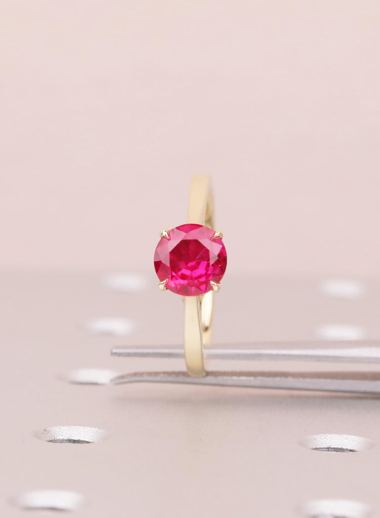 Ruby Engagement Ring, Dainty 14k Yellow Gold Solitaire Ring, Vintage Handmade Ring for Women, Lab Grown Ruby Filigree Ring, July Birthstone image #12