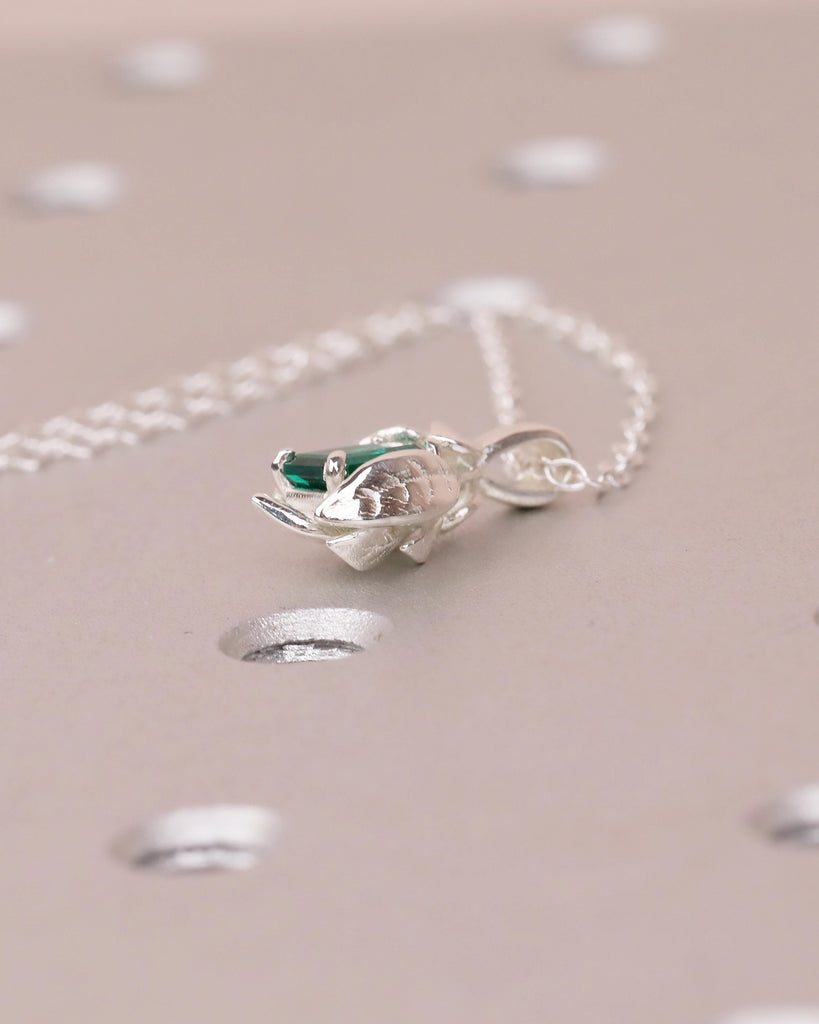 Emerald Gemstone Pendant, Sterling Silver Birthstone Necklace, Leaf Nature Jewelry image #5
