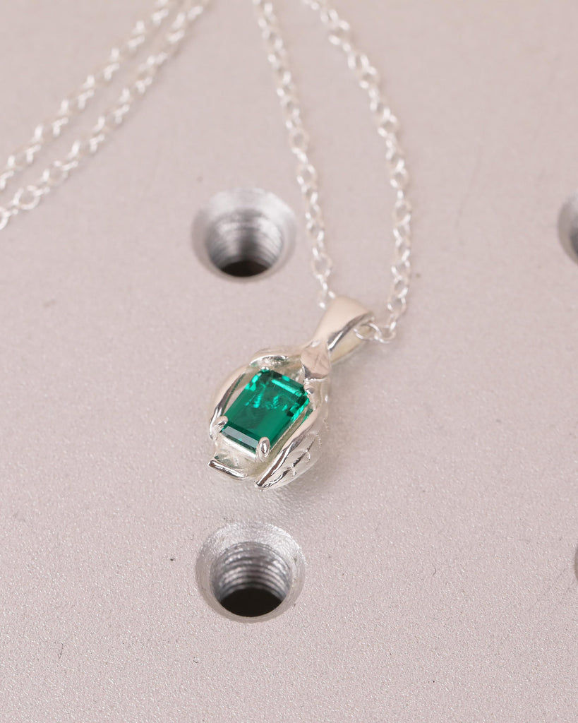 Emerald Gemstone Pendant, Sterling Silver Birthstone Necklace, Leaf Nature Jewelry image #14