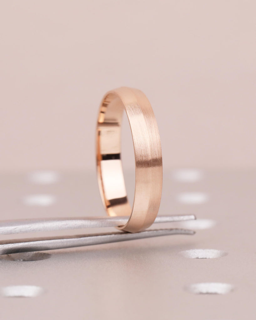 4mm Men Wedding Band | Brushed Finish Wedding Ring | Promise Ring for Him | Knife Edge Men's Engagement Ring | Unique 14k Rose Gold Band image #2