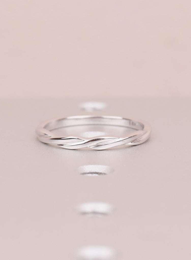 Dainty 14K White Gold Twisted Wedding Band, Unique Infinity Twist Stacking Ring for Women, Minimalist Matching Bridal Anniversary Ring Gift image #2