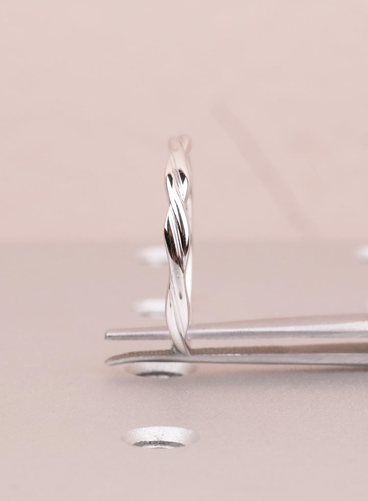 Dainty 14K White Gold Twisted Wedding Band, Unique Infinity Twist Stacking Ring for Women, Minimalist Matching Bridal Anniversary Ring Gift image #8