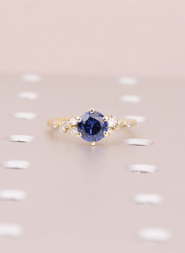 Sapphire Engagement Ring: 14K Yellow Gold Diamond Cluster Ring, Snowdrift Style September Birthstone image #4
