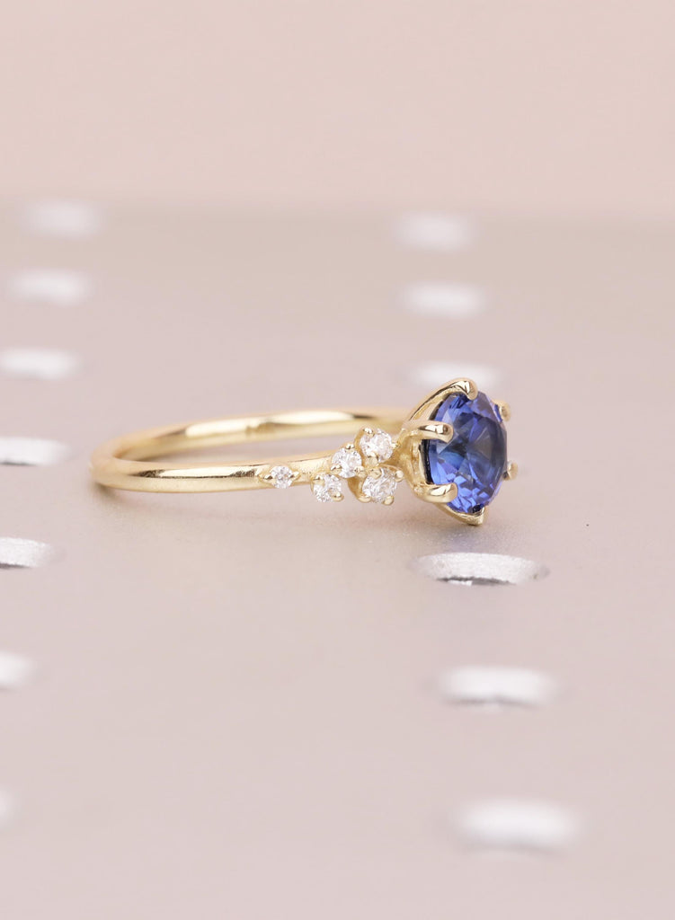 Sapphire Engagement Ring: 14K Yellow Gold Diamond Cluster Ring, Snowdrift Style September Birthstone