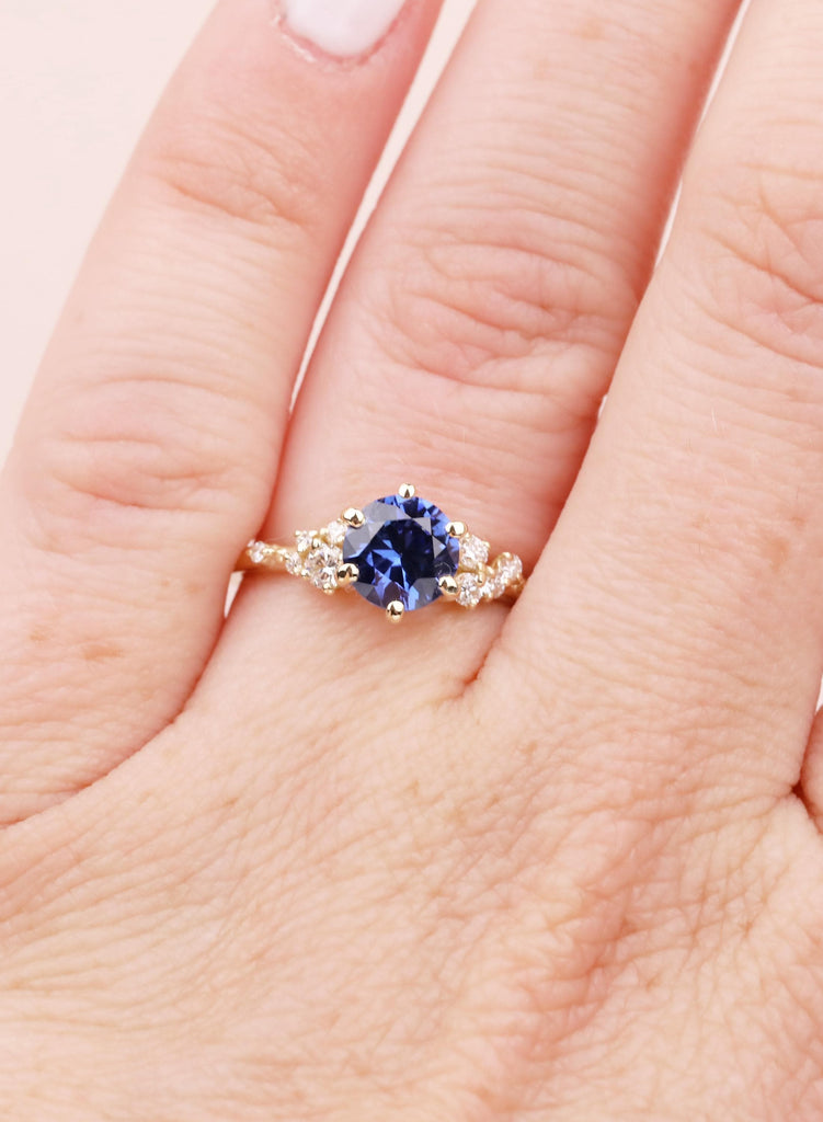 Sapphire Engagement Ring: 14K Yellow Gold Diamond Cluster Ring, Snowdrift Style September Birthstone image #13