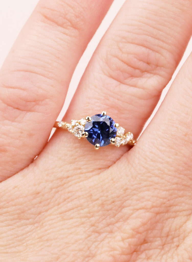 Sapphire Engagement Ring: 14K Yellow Gold Diamond Cluster Ring, Snowdrift Style September Birthstone image #8